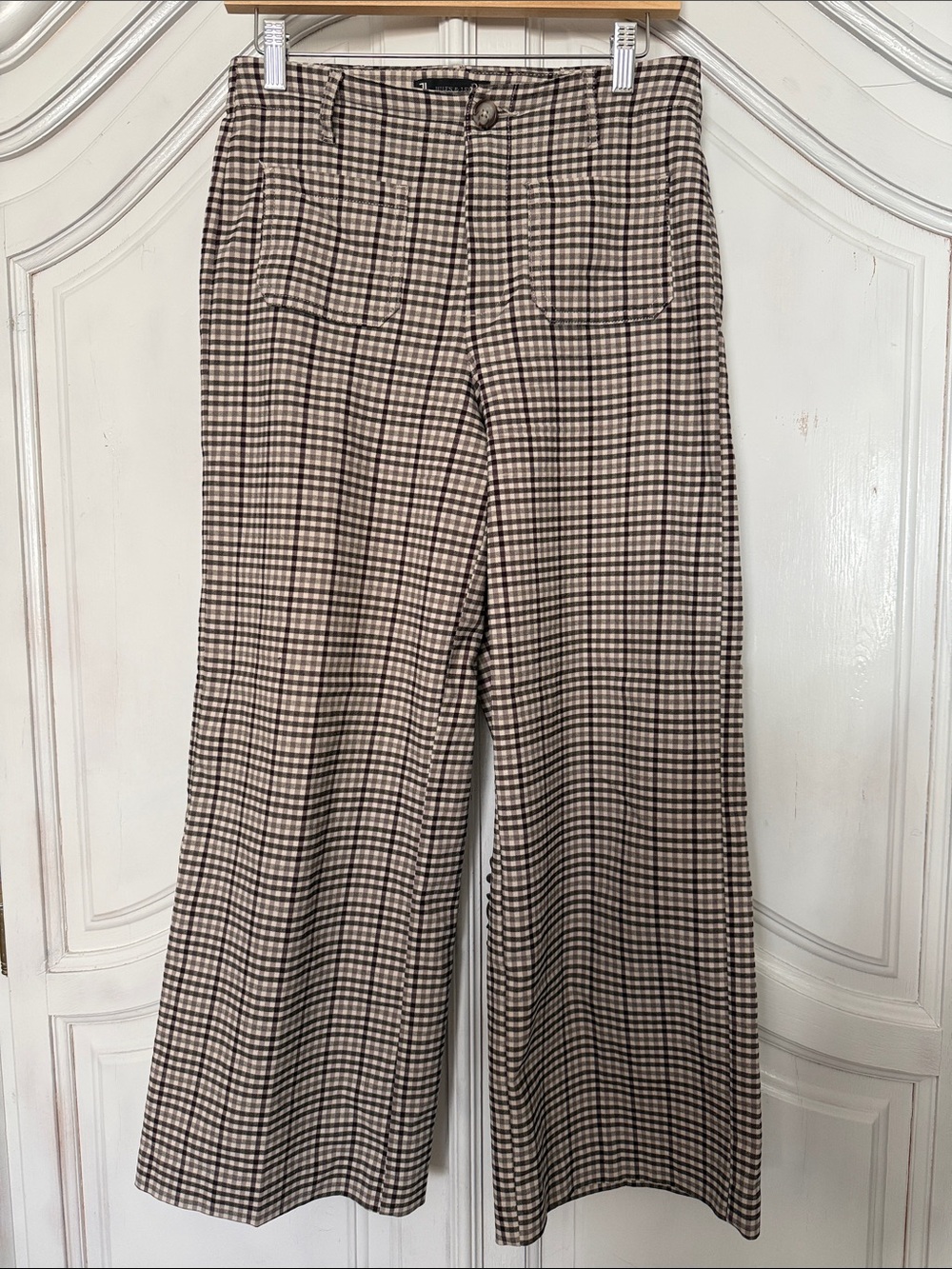 Jules & Leopold Brown Plaid Cropped Wide Leg Pants Fall Academia Preppy Size S/P